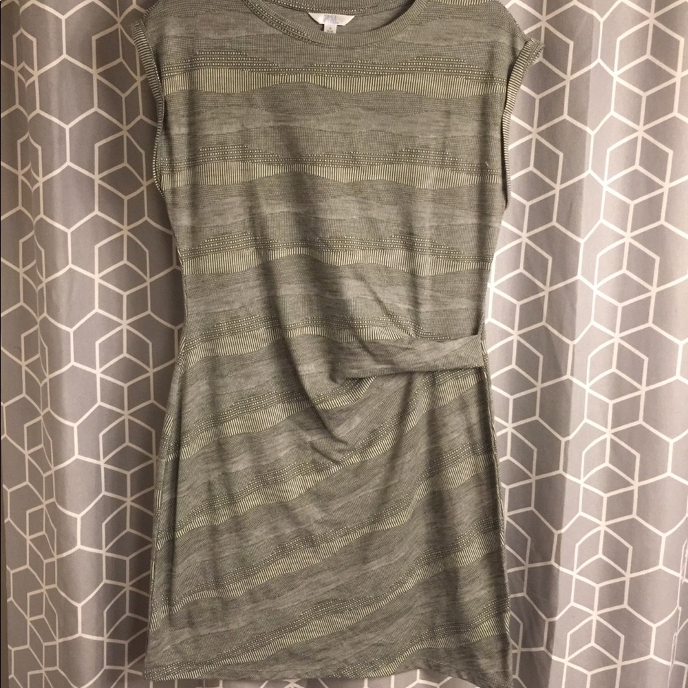 Olive and cream cinched waist mini dress